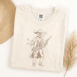 S Skeleton Cowboy Graphic Shirt, Western Cowgirl Tee, Outlaw T-Shirt